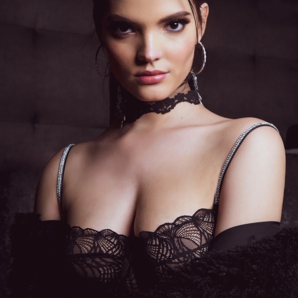 NWT- Avery Rose Swarovski Crystal Kym Bra 34C Black Lace Demi Underwire Lingerie - Picture 3 of 14